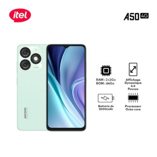 Itel A50 – 4G – 64Gb + (2+4)GB Ram – Photo 8MP – 2Sim – Batterie 5000 MAh - Garantie 06 Mois