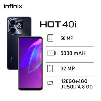 Infinix HOT 40i - 128Go + 4Go - 2 SIM - 50 MP - 5000 MAh -  Garantie 12 Mois