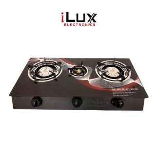 Ilux Cuisinière à Gaz - Réchaud 3 Feux Vitré - LXG-8413-Z95 - Noir- Garantie 30 Jours