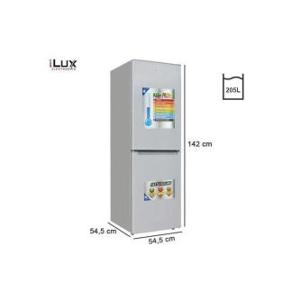 Ilux Réfrigérateur Combiné ILCB205 - Economique - 205 L - Gris - Garantie 06 Mois
