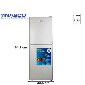 Nasco Réfrigérateur Combine -Nasd2-183fl- 116 Litres Net / R600a / Argent 3 Tiroirs - Garantie 06 Mois