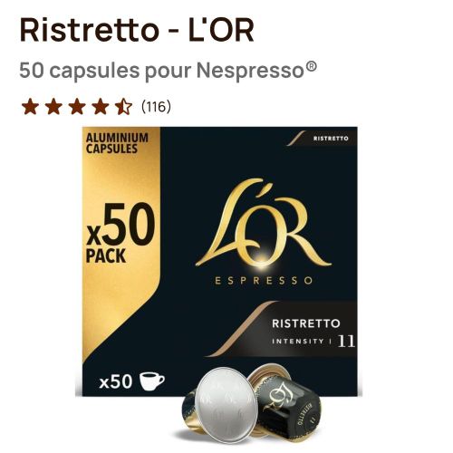 L'OR Ristretto 50 Capsules Café – Intensité 11 – Image 2