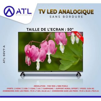 ATL TV 50" Analogique / LED / FHD / + support mural offert / ATL-50V7-A - Garantie 06 Mois