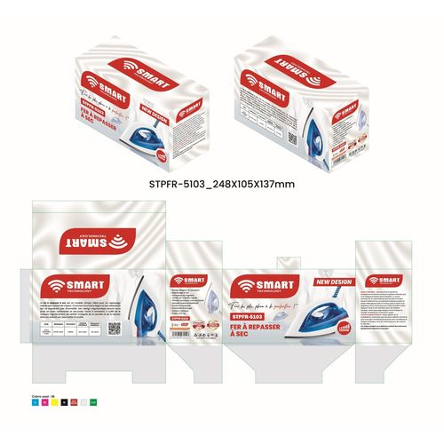 SMART TECHNOLOGY Fer À Repasser À Sec Smart (STPFR-5103) -Bleu /Blanc- Semelle Anti Adhésive /1200W/ Garantie 3 Mois. – Image 2