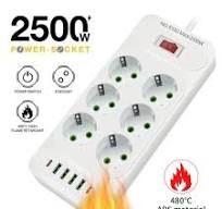Leader Multiprise Parasurtenseur 6 Trous + 3 Ports USB & 1 Type-C - Puissance 2500W